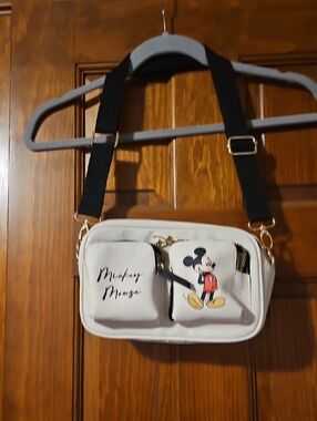 Disney White Cream Mickey Mouse Zip Pouch with Gold Logo